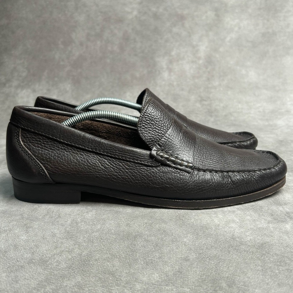 Sandro Moscoloni Dark Brown Pebbled Leather Penny Loafers - Picture 5 of 9